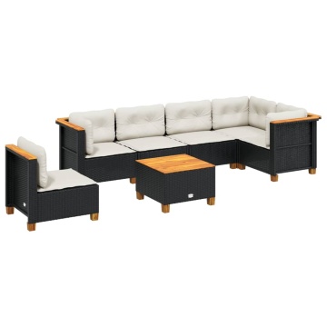 Set canapele de grădină cu perne, 7 piese, negru, poliratan - Img 2