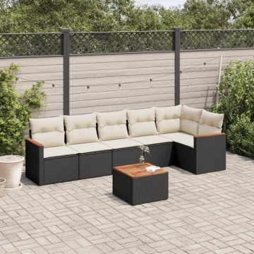 Set canapele de grădină cu perne, 7 piese, negru, poliratan - Img 1