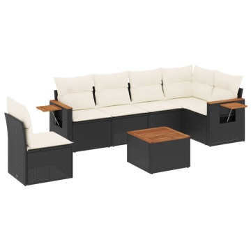 Set canapele de grădină cu perne, 7 piese, negru, poliratan - Img 2