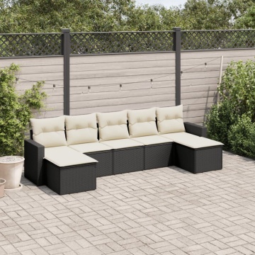 Set canapele de grădină cu perne, 7 piese, negru, poliratan - Img 1