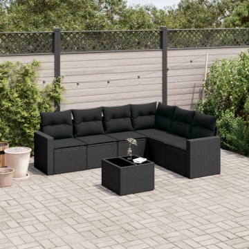 Set canapele de grădină cu perne, 7 piese, negru, poliratan - Img 1