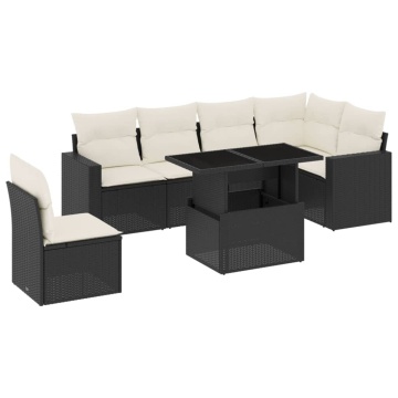 Set canapele de grădină cu perne, 7 piese, negru, poliratan - Img 2