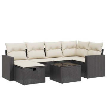 Set canapele de grădină cu perne, 7 piese, negru, poliratan - Img 2