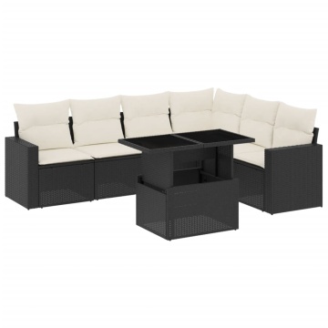 Set canapele de grădină cu perne, 7 piese, negru, poliratan - Img 2