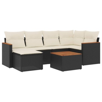 Set canapele de grădină cu perne, 7 piese, negru, poliratan - Img 2