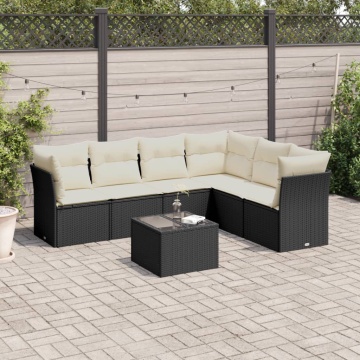 Set canapele de grădină cu perne, 7 piese, negru, poliratan - Img 1