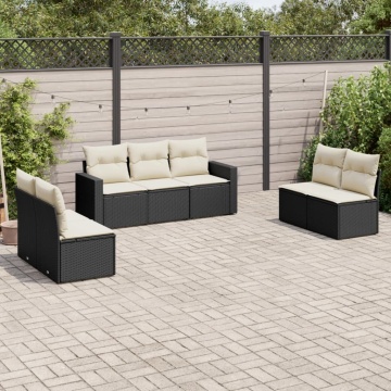 Set canapele de grădină cu perne, 7 piese, negru, poliratan - Img 1