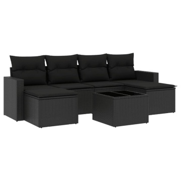 Set canapele de grădină cu perne, 7 piese, negru, poliratan - Img 2