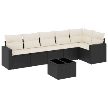 Set canapele de grădină cu perne, 7 piese, negru, poliratan - Img 2