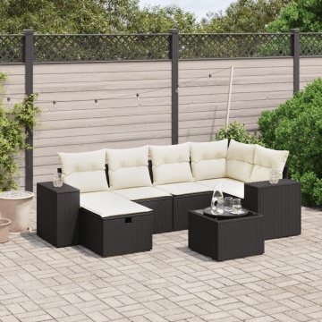 Set canapele de grădină cu perne, 7 piese, negru, poliratan - Img 1
