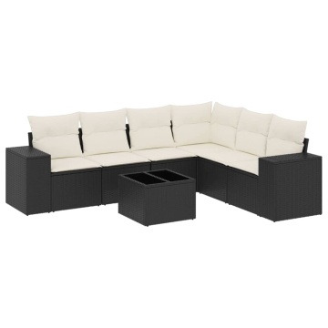 Set canapele de grădină cu perne, 7 piese, negru, poliratan - Img 2