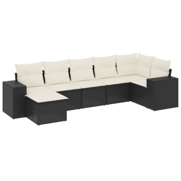Set canapele de grădină cu perne, 7 piese, negru, poliratan - Img 2