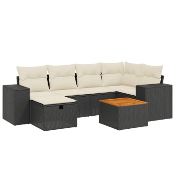 Set canapele de grădină cu perne, 7 piese, negru, poliratan - Img 2