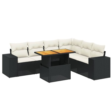 Set canapele de grădină cu perne, 7 piese, negru, poliratan - Img 2