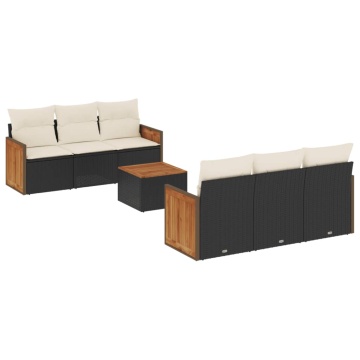 Set canapele de grădină cu perne, 7 piese, negru, poliratan - Img 2