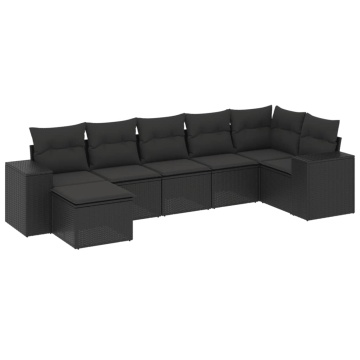 Set canapele de grădină cu perne, 7 piese, negru, poliratan - Img 2