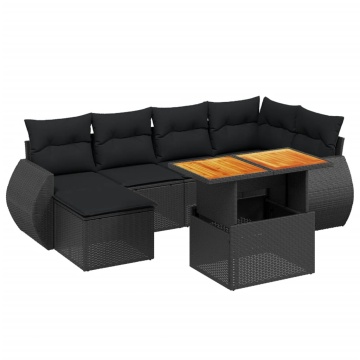 Set canapele de grădină cu perne, 7 piese, negru, poliratan - Img 2