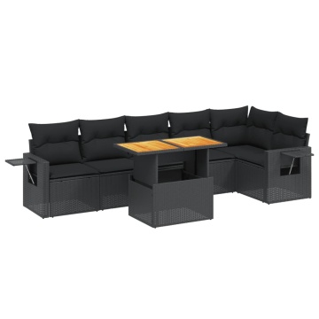 Set canapele de grădină cu perne, 7 piese, negru, poliratan - Img 2