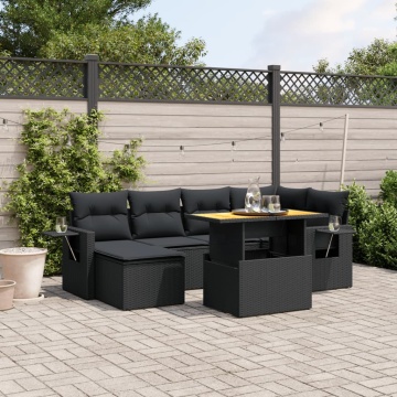 Set canapele de grădină cu perne, 7 piese, negru, poliratan - Img 1