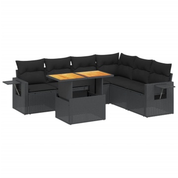 Set canapele de grădină cu perne, 7 piese, negru, poliratan - Img 2