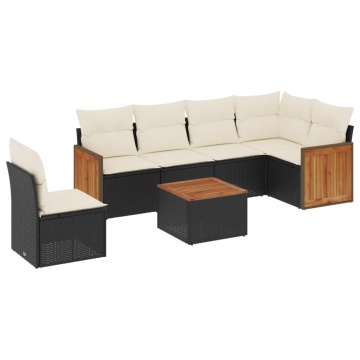 Set canapele de grădină cu perne, 7 piese, negru, poliratan - Img 2