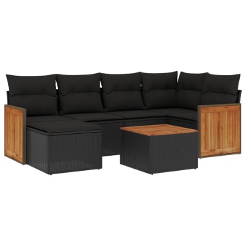 Set canapele de grădină cu perne, 7 piese, negru, poliratan - Img 2