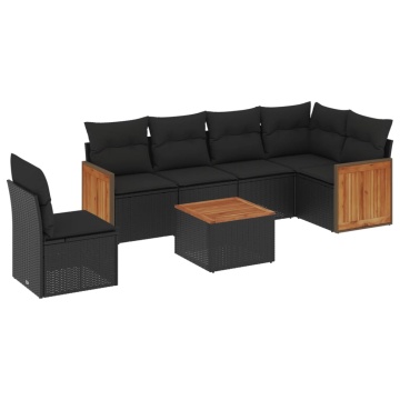 Set canapele de grădină cu perne, 7 piese, negru, poliratan - Img 2
