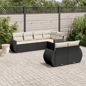 Set canapele de grădină cu perne, 7 piese, negru, poliratan - Img 1