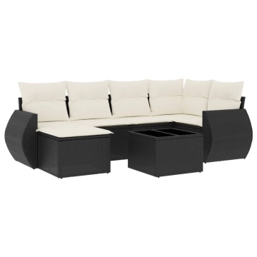 Set canapele de grădină cu perne, 7 piese, negru, poliratan - Img 2
