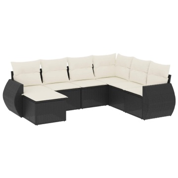 Set canapele de grădină cu perne, 7 piese, negru, poliratan - Img 2