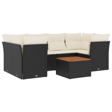 Set canapele de grădină cu perne, 7 piese, negru, poliratan - Img 2