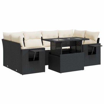 Set canapele de grădină cu perne, 7 piese, negru, poliratan - Img 2