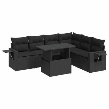 Set canapele de grădină cu perne, 7 piese, negru, poliratan - Img 2