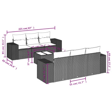Set canapele de grădină cu perne, 7 piese, negru, poliratan - Img 6