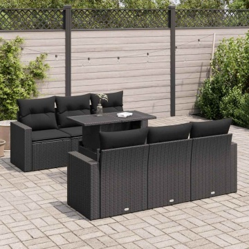 Set canapele de grădină cu perne, 7 piese, negru, poliratan - Img 1