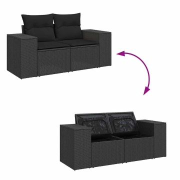 Set canapele de grădină cu perne, 7 piese, negru, poliratan - Img 6