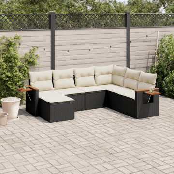 Set canapele de grădină cu perne, 7 piese, negru, poliratan - Img 1