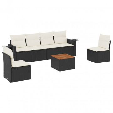 Set canapele de grădină cu perne, 7 piese, negru, poliratan - Img 2