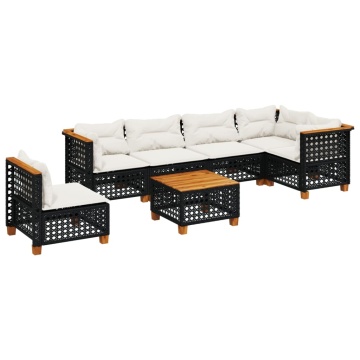 Set canapele de grădină cu perne, 7 piese, negru, poliratan - Img 2