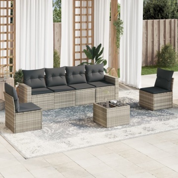 Set canapele de grădină cu perne, 7piese gri deschis poliratan - Img 1