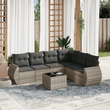 Set canapele de grădină cu perne, 7piese gri deschis poliratan - Img 1