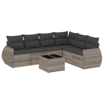 Set canapele de grădină cu perne, 7piese gri deschis poliratan - Img 2