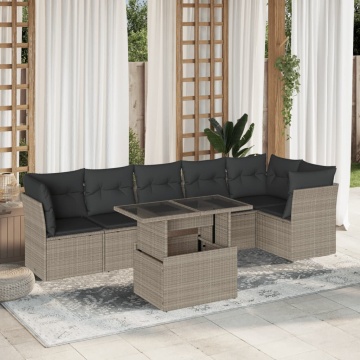 Set canapele de grădină cu perne, 7piese gri deschis poliratan - Img 1