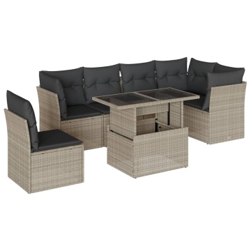 Set canapele de grădină cu perne, 7piese gri deschis poliratan - Img 2