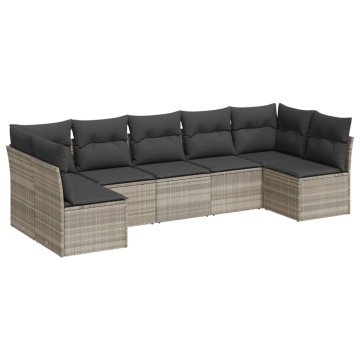 Set canapele de grădină cu perne, 7piese gri deschis poliratan - Img 2