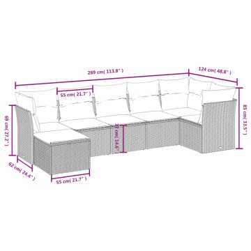 Set canapele de grădină cu perne, 7piese gri deschis poliratan - Img 4