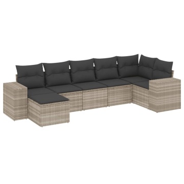 Set canapele de grădină cu perne, 7piese gri deschis poliratan - Img 2