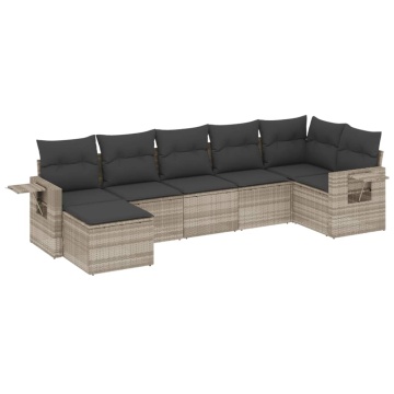 Set canapele de grădină cu perne, 7piese gri deschis poliratan - Img 2