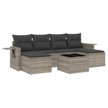 Set canapele de grădină cu perne, 7piese gri deschis poliratan - Img 2