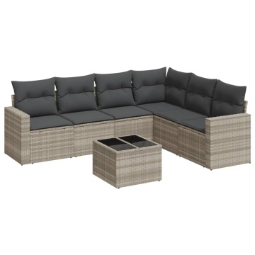 Set canapele de grădină cu perne, 7piese gri deschis poliratan - Img 2